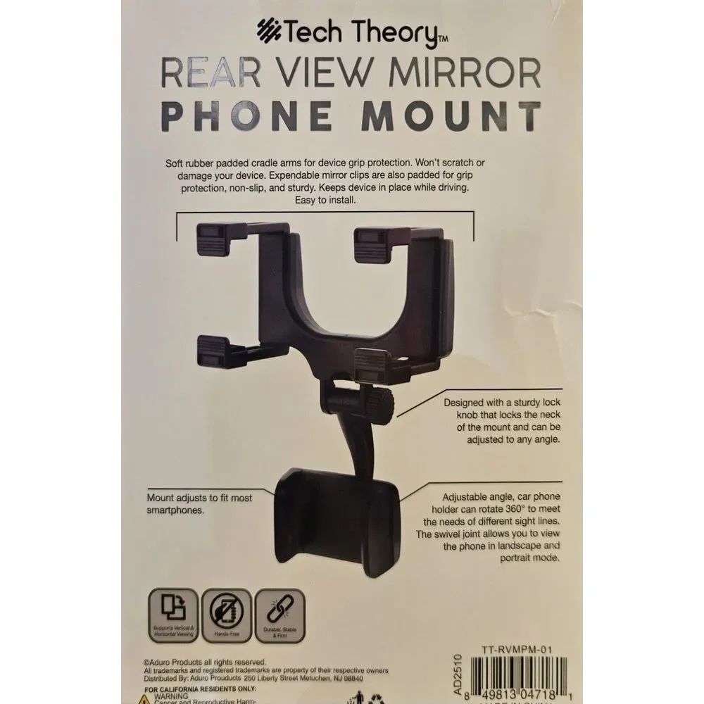 Tech Theory Rear View Mirror Phone Mount Hands Free, Durable, Stable and Firm.
